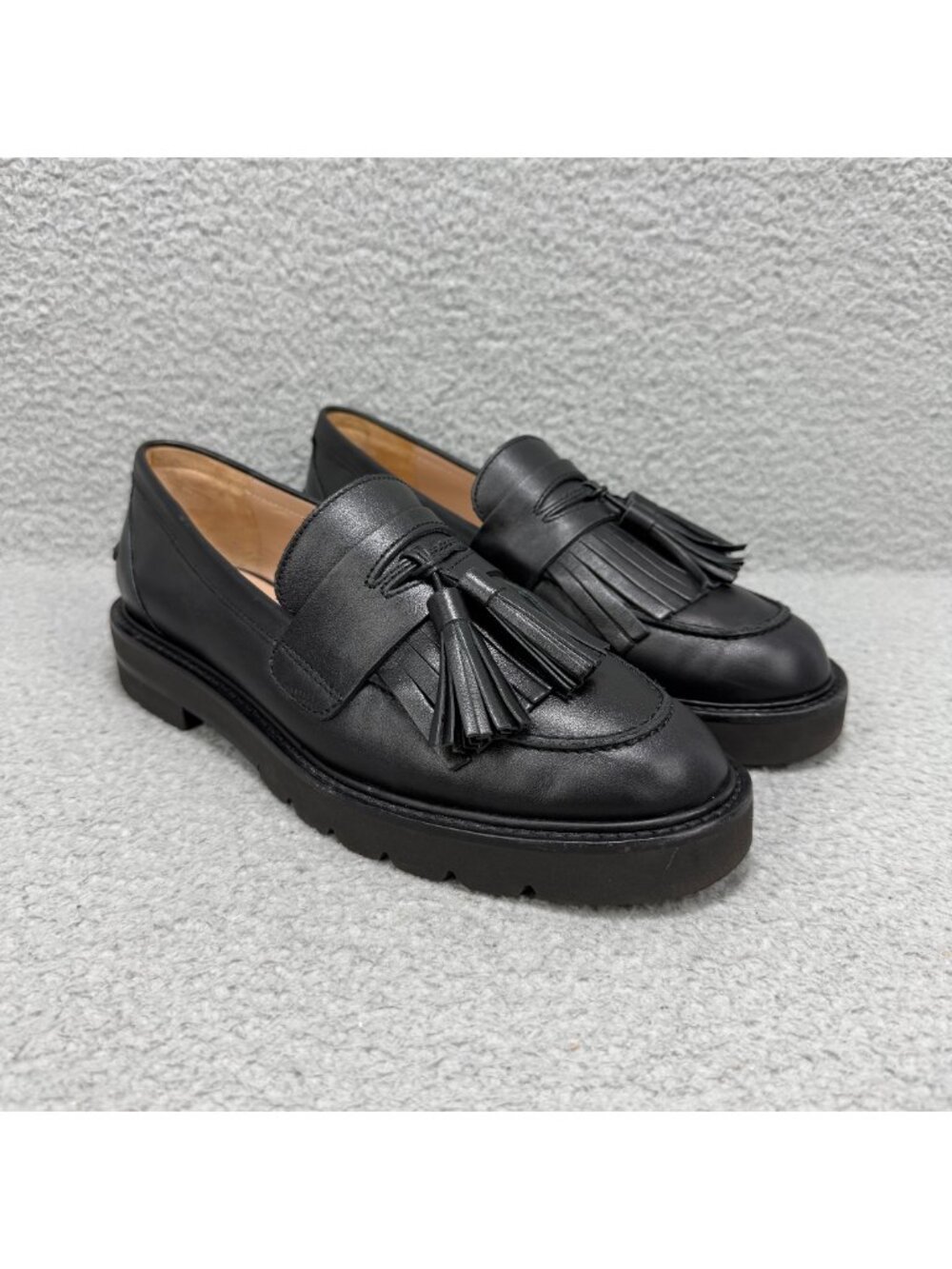 Stuart Weitzman Loafers Women 8 C Wide Shoe Black Mila Lift Tassel Penny Leather